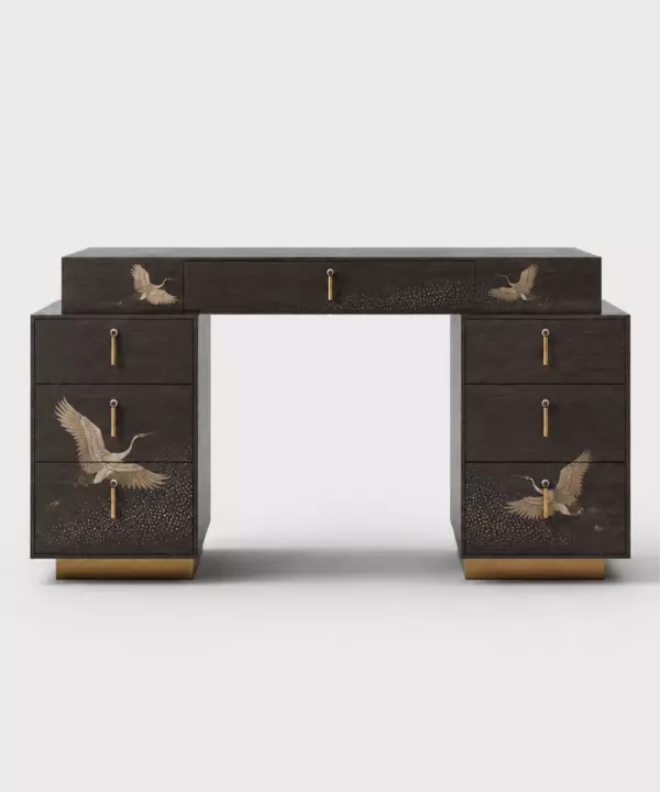 Épure by BOLLU — A writing desk combining precise geometry, natural wood and a delicate hand-painted composition.